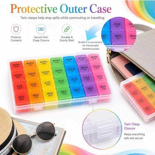 Pill Organiser 7 Days 28 Slots Lock Travel Daily Medicine Box (2 Pcs) — view 3