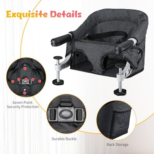 Toogel Hook-On High Chair, Foldable Portable Seat for 6-36 Months, Black — view 5