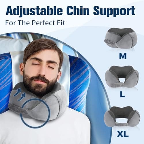 Cirorld Travel Pillow for Airplane, Neck Pillow for Travel, Memory Foam Travel Neck Pillow for Adults, Adjustable & Compact Flight Pillow, Ergonomic Neck Cushion, With Ear Plugs, Eye Mask, Carry Bag — view 2
