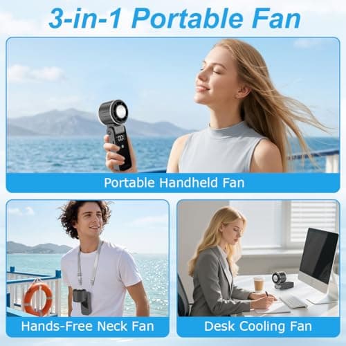 Aolso Handheld Turbo Fan with Ice Cooler, Portable Handheld Rechargeable Fans with 5 Speeds, Small Desk Fan Folding with LED Display, Pocket Fans for Travel/Commuting/Office/Home-Grey — view 4