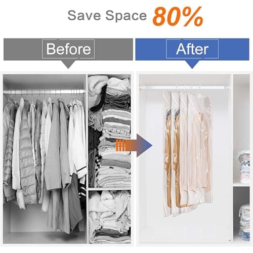 Flintronic Hanging Vacuum Storage Bags, 4pcs(2 Long 135x70CM & 2 Short 110x70CM) Vacuum Compression Zipper Storage Bags, Space Saver for Clothes, Suits, Dresses, Coats or Jackets — view 3