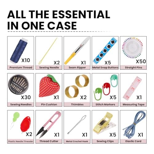Sewing Kit, Mini Sewing Kits 117 PCS Thread and Needles Set for Adults with Portable Sewing Accessories Bag, DIY, Beginners, Emergency, Kids, Summer Campers, Travel and Home, with Scissors, Thimble — view 2
