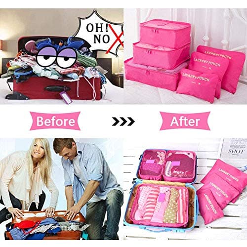 Vicloon Luggage Organizer, Travel Organizers, Suitcase Organizer Include Travel Packing Cubes and Compression Bags, Pink Red, Grande — view 5