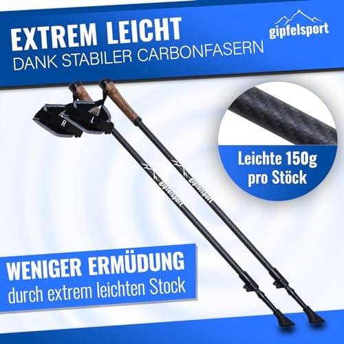 Carbon Nordic Walking poles – pair with bag I Walking poles for men and women, adjustable | Telescopic poles with attachments, rubber buffer I + free eBook — view 2
