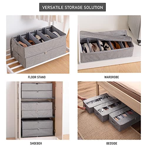 Noeborty Underbed Shoe Storage Bag Shoe Shelf for Under Bed Underbed Storage Box Shoe Storage Bag Large Capacity Shoe Storage with Transparent Window 6 Compartments — view 5