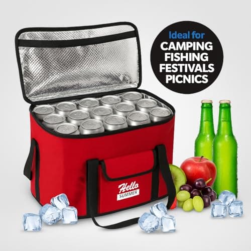 Extra Large 30L 60 Can Insulated Hot/Cold Cooler Bag Cool Box Picnic Camping Food Drink Ice Freezer Cool with Carry Handle and Shoulder Strap — view 3