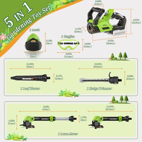 Kids Tool Set, 3-IN-1 Toddler Power Garden Tools with Sounds & Lights, Volume+/-, Toy Weed Wacker, Leaf Blower & Hedge Trimmer, Outdoor Play Toy Tools, Christmas Birthday Gifts for Boys 3 4 5 6 7 8+ — view 5