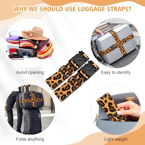 MOTONG 2 PCS Luggage Straps,200 CM Adjustable Suitcase Straps Personalised Luggage Straps Suitcases Heavy Duty Suitcase Belts Thickened Luggage Belt with Quick Release (Dark Leopard) — view 6