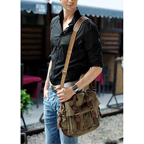 Jonon Vintage Military Men Canvas Messenger Bag for 13.3-17"Laptop (Size 13.3", Green) — view 2
