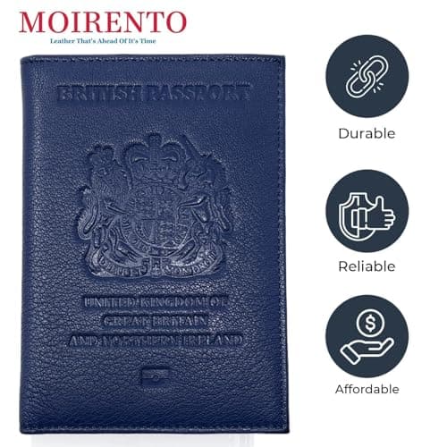 UK Leather Passport Cover – British RFID Blocking Holder, Navy Blue — view 5