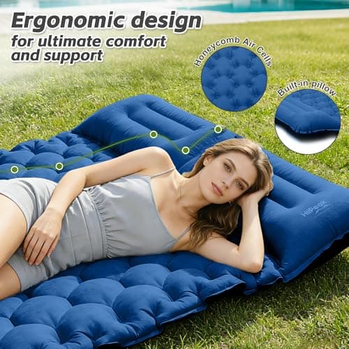 HiiPeak Double Sleeping Pad for Camping - Suede Top Camping Mattress with Pillow, Built-in Foot Pump, Compact Inflatable 2-Person Portable Mat for Backpacking, Hiking, Car Traveling, Beach, Tent — view 2
