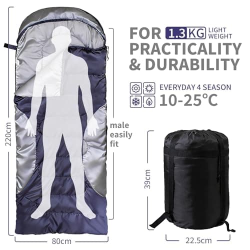 INVOKER Sleeping Bags for Adults Kids, Ultralight Backpacking Sleeping Bag Cold Weather & Warm Extra Wide for Big & Tall Person 3-4 Season 1.3KG Lightweight, Adult Blanket for Camping, Travel, Hiking — view 2