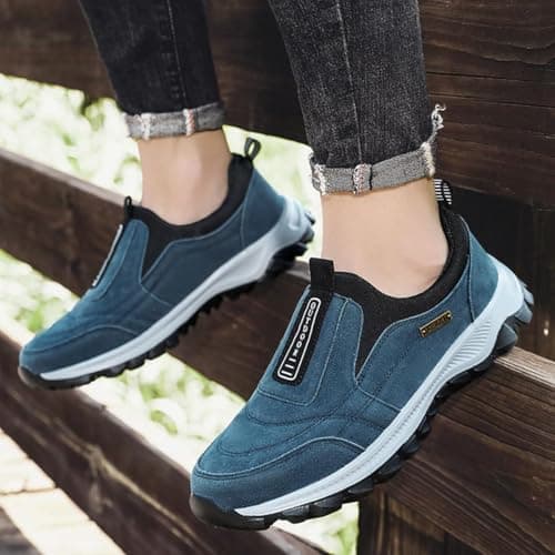 Mens Slip On Trainers Wide Fit Waterproof Walking Shoes with Arch Support Lightweight Outdoor Hiking Trainers Athletic Non-Slip Shoes for Work Golf Hiking Blue 9 — view 2