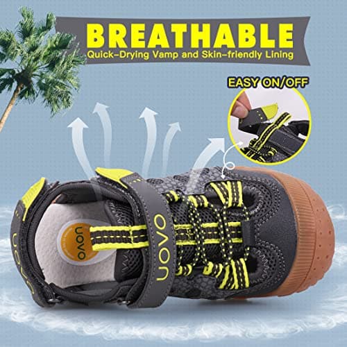 UOVO Boys Sandals Kids Trekking Hiking Sandals Closed Toe Athletic Summer Shoes for Beach, Grey Yellow, 13 UK Child — view 2