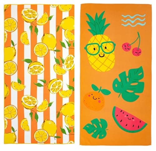 Adore 2 Pack Microfibre Beach Towels 70x140cm - Lemons & Fun Fruits — view 2