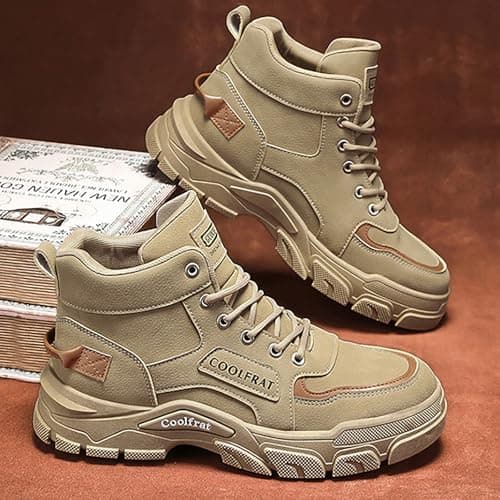 Boots Men's Non-Slip High Top Hiking Shoes Comfortable Casual Walking Shoes Slip on Outdoor Trekking Shoe Non Slip Work Trainers dad Gifts Footwear UK 8 Khaki — view 3
