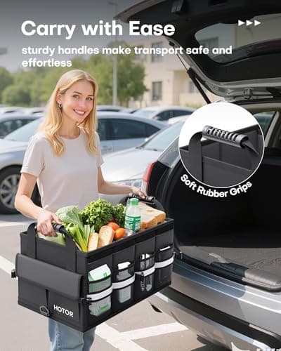 HOTOR Car Boot Organiser, 2 Compartments Foldable Storage Box with Cover — view 6
