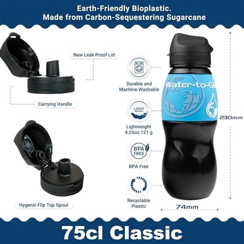WATER TO GO Classic 750ml Water Purifier Bottle & Replacement Twin Pack Filter Discount Bundle-protects against viruses, bacteria, protozoa, cysts,& microplastics; Guaranteed Leakproof - (Blue) — view 6