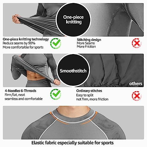UNIQUEBELLA Mens Thermal Underwear Set Long Sleeve Tops Long Johns Thermal Base Layer Bottom Fleece Lined Quick Drying — view 4
