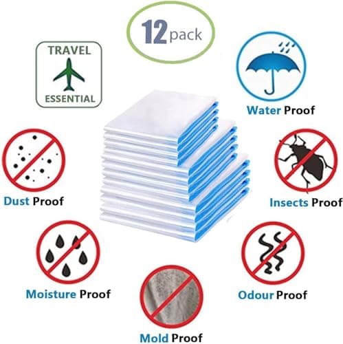 Compression Bags for Travel, Storage and Camping,12 Pcs (Small×4,Large×4,Jumbo×4) Roll Up Reusable Travel Space Saver Vacuum Storage Bags, No Vacuum or Pump Needed,by Aimary-Tech — view 2