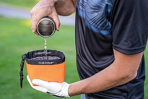 Club Scrub Golf Club and Golf Ball Cleaning Bag, Waterproof Liner, Neoprene Exterior, Detachable Clip, Machine Washable, Cleans Club Grooves, Orange — view 5