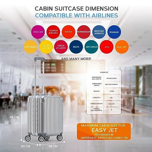 Flight Knight Premium Lightweight Carry On Suitcase - 8 Spinner Wheels - Built-in TSA Lock - Aluminium Frame, ABS Hard Shell Carry on Check in Luggage Highly Durable - Approved for Over 100 Airlines — view 3