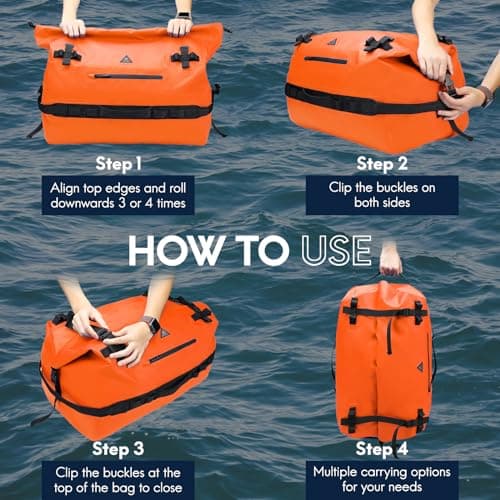 Haimont IPX7 Waterproof Roll-Top Dry Duffel Backpack Orange 60L — view 3