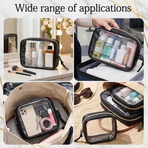 MOTIBACK 3 Pcs Clear Toiletry Bags Makeup Organizer for Travel (Black) — view 6