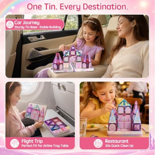 Travel Magnetic Tiles Girls: 42pcs Unicorn Tin Case Building Set Gift — view 2
