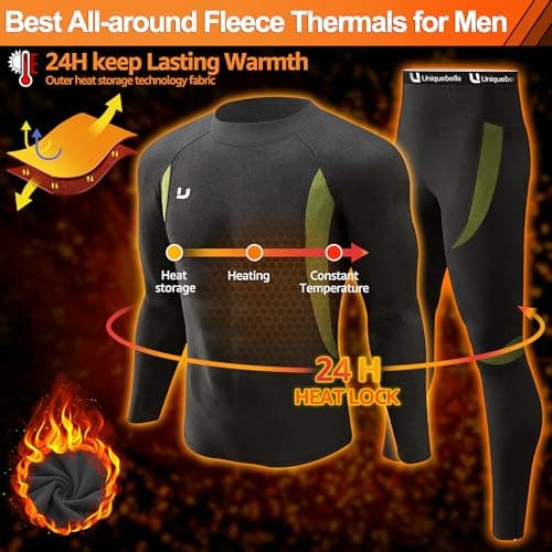 UNIQUEBELLA Mens Thermal Underwear Set Long Sleeve Turtleneck Tops Long Johns Thermal Base Layer Bottom Fleece Lined Quick Drying — view 2