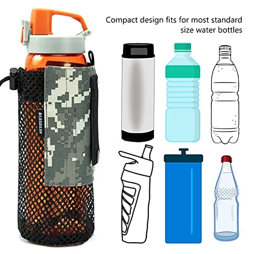 Bassdash Tactical Molle Water Bottle Pouch with Carabiner Foldable Mesh Holder Bag for Travel Fishing Hunting Hiking Outdoor Activities — view 5