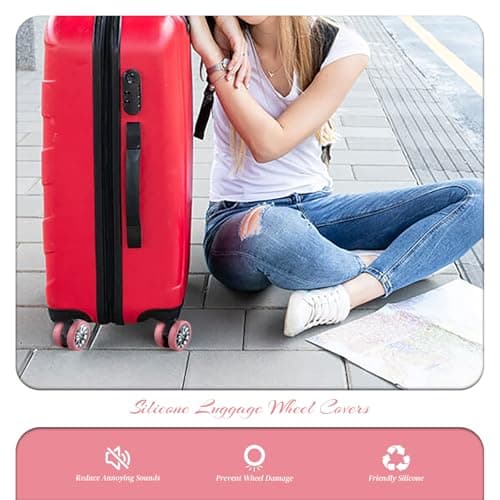 YMWALK 8 Pack Silicone Luggage Wheel Covers, Durable Anti-Scratch Travel Suitcase Wheel Protectors, Portable 2 Inch Luggage Spinner Wheel Covers Mute for Most Caster Wheels (Pink) — view 4