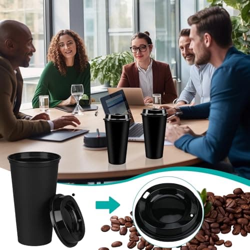 30 Pack Black Reusable Coffee Cups with Lids, 450 ml Plastic Travel Mugs — view 4
