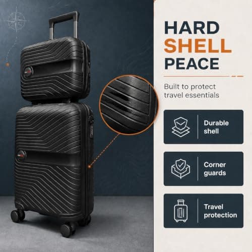 RYDR 2-Piece Lightweight Luggage Set Hard Shell Suitcase with Combination Lock Spinner Wheels Travel Carry On Hand Cabin Luggage with Beauty Case (Black) — view 5