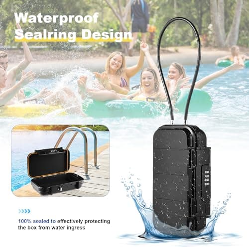 Hurinan Portable Safe Box with Code, [Waterproof & Anti-Theft]Travel Safe, Combination Security Case Lock Box with Removable Wire Rope, for Beach, Cars, Office, Vacation (Black) — view 2