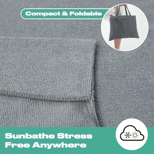 Brentfords Sun Lounger Towels with Pockets, Microfibre Large Beach Towel in a Bag Sunbed Towel Holiday Accessories Swimming Pool Quick Dry Beach Towels Summer Essentials, Charcoal Grey 215x75cm — view 4
