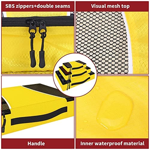 Vinsani 3pc Packing Cubes Travel Organiser Set for Suitcase, Yellow — view 5