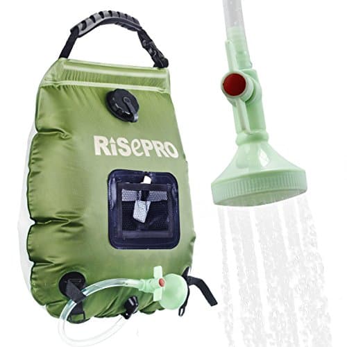RISEPRO Solar Shower Bag 5 gallons/20L Solar Heating Premium Camping Shower Bag Hot Water with Temperature 45°C Removable Hose on/off Switchable Shower Head Hiking Climbing Summer Shower.