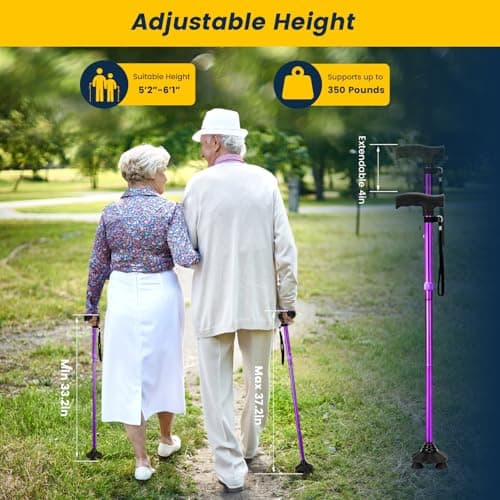 Walking Stick for Women, Folding Adjustable Walking Sticks for 5.2FT-6.1FT Ladies, Free Standing Cane with Pivot Tip, Collapsible Walking Stick for Elderly — view 3
