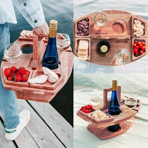 Portable Mini Folding Wine Table - Lightweight Wooden nic Table for Camping Beach and Garden - Easy Carry Khaki Outdoor Accessory — view 5