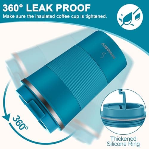 MOMSIV Coffee Cup, Insulated Coffee Cup with Leakproof Lid, Non-Slip Vacuum Reusable Stainless Steel Eco-Friendly Travel Office Mug for Hot and Cold Water Coffee and Tea, 380ml/13oz(Blue) — view 5