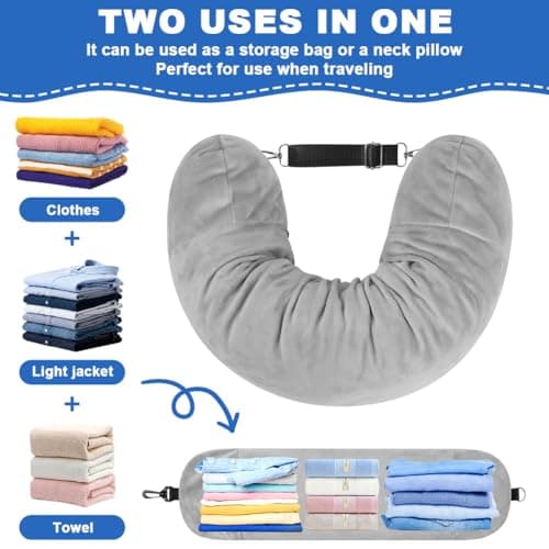Adiwo Multifunctional Stuffable Travel Pillow, Travel Pillow Stuffable with Clothes, Soft Stuffable Neck Pillow, Fillable for Extra Luggage with Adjustable Straps, for Airplane Camping Train, Gray — view 5