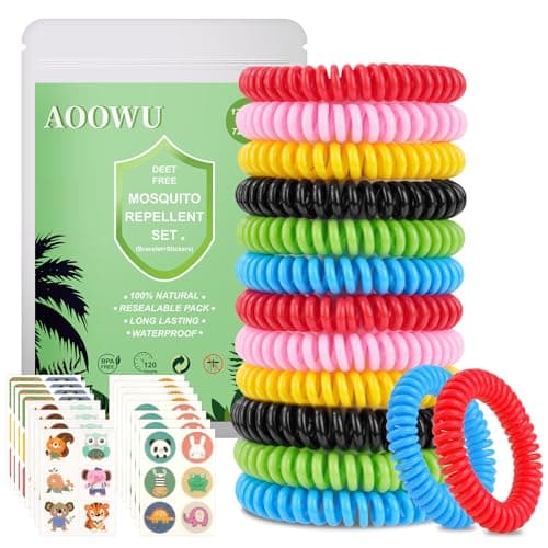AOOWU Mosquito Repellent Bracelet 12 Pack, Mosquito Repellent Patches 72 Patch, All-Natural Deet-Free, Stretchy Waterproof Anti-Mosquito Wristbands, Insect Repellent Bracelet for Adults & Kids
