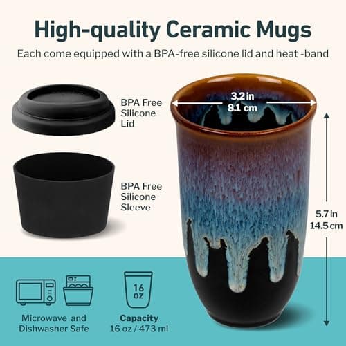 NOVA CERAMICS Coffee Tumbler – Travel Mug - On the Go Coffee Mug – Microwave & Dishwasher Safe Green Coffee Tumbler - Gifts for Women Men Him Her – 475ml – Monsoon — view 3