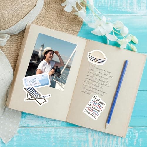 Navy Peony Relaxing Cruise Travel Stickers (30pcs) - Watercolor, Waterproof Cruise Ship Decals for Journals, Scrapbooks, Water Bottle, Suitcase — view 4