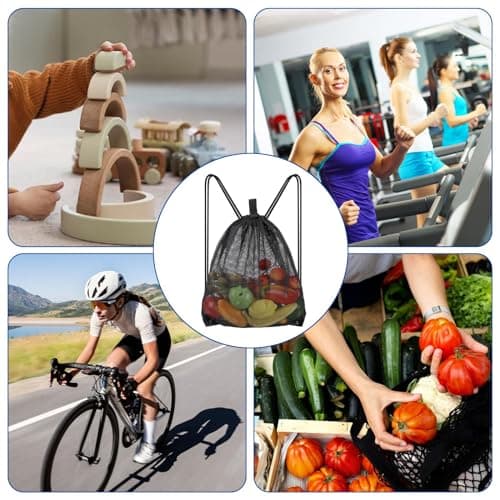 Sliverdew Large Mesh Drawstring Bag, Black Drawstring Backpack Bags Sports Team Gym Ball Bag Mesh Draw String Bag for Swimming, Laundry, Clothes, Pool, Beach, Travel 45×60cm — view 5