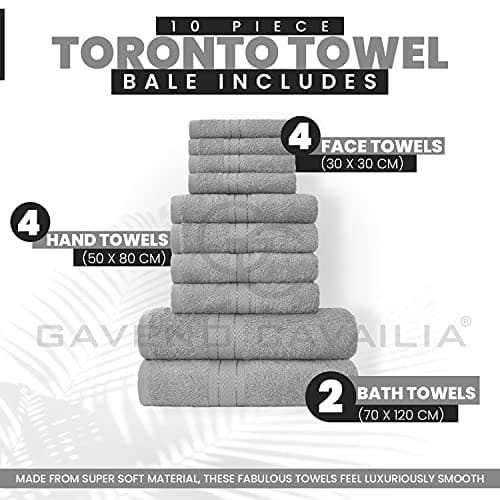 GC GAVENO CAVAILIA Soft 100% Cotton 10 Piece Towel Bale Set, Silver — view 3