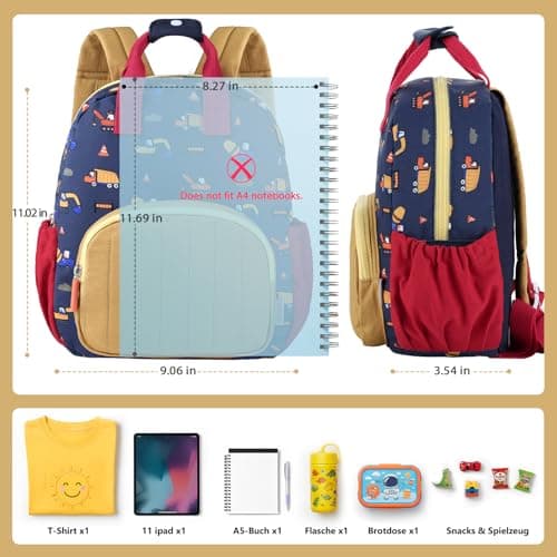 GAGAKU Toddler Backpack for Boys - Nursery Backpacks Mini Children Backpack for Kids 2-4 years Cartoon Breathable Comfortable Preschool Kindergarten Elementary Rucksack Travel Bag - Excavator — view 2