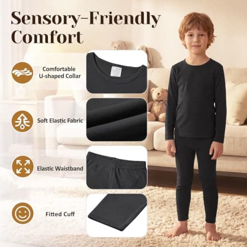Zando Kids Lightweight Thermal Base Layer Set Long Johns Black 3-4 Years — view 2