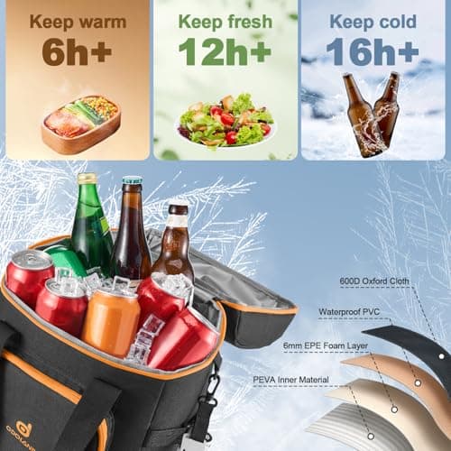 Odoland Cool Bag 22L with 3 Ice Pack - Insulated Cooler Backpack 30 cans Waterproof Hand Thermal Bags with Bottle Opener for Camping, Travel, Picnic and Fishing Black — view 4